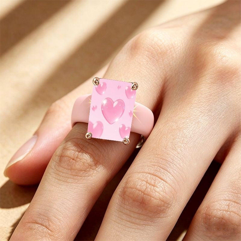 Pink Heart Square Ring
