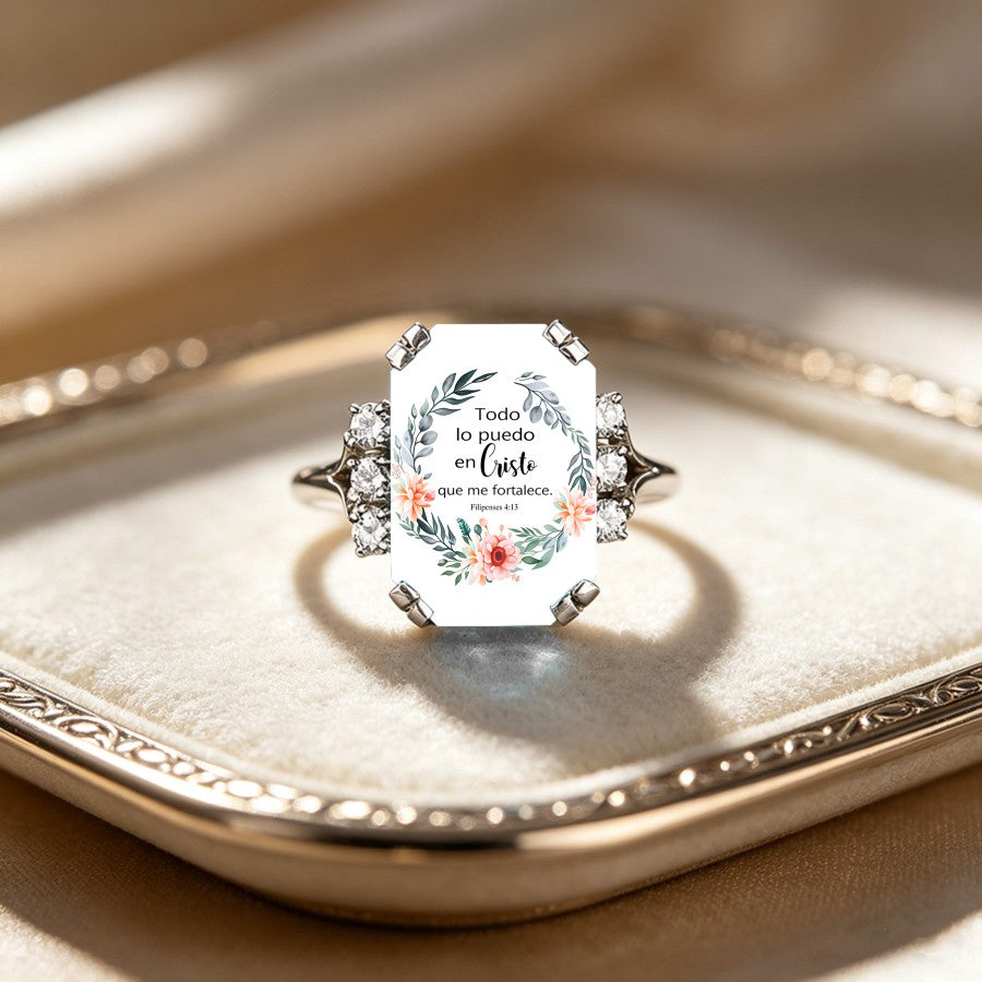 Scripture Floral Square Ring