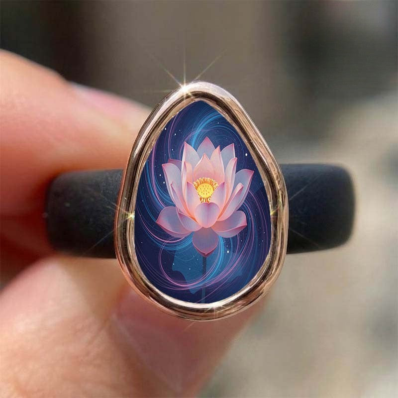 Pink Lotus Teardrop Ring