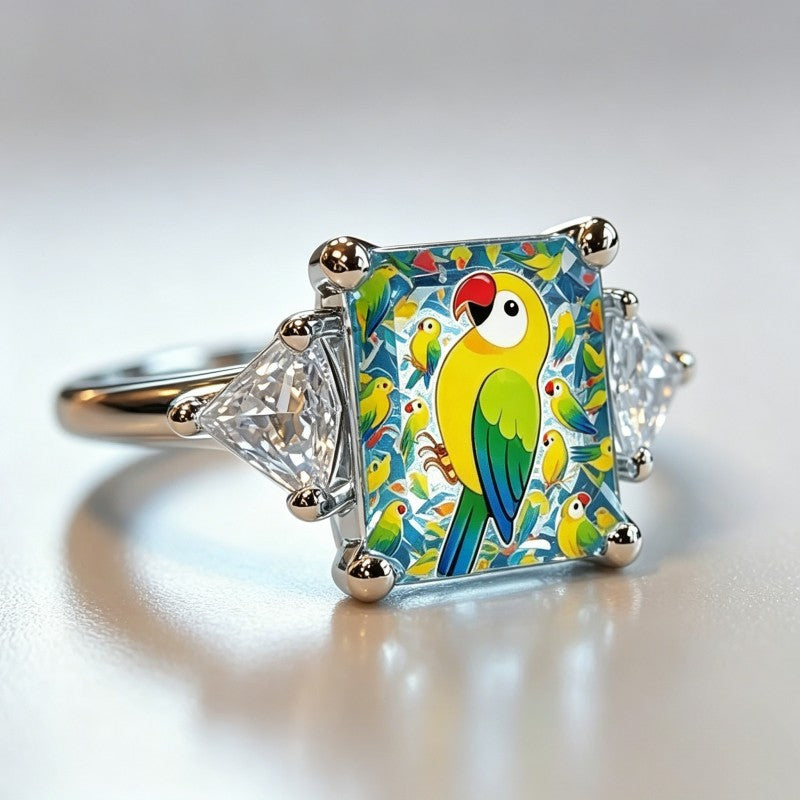 Colorful Parrot Square Ring