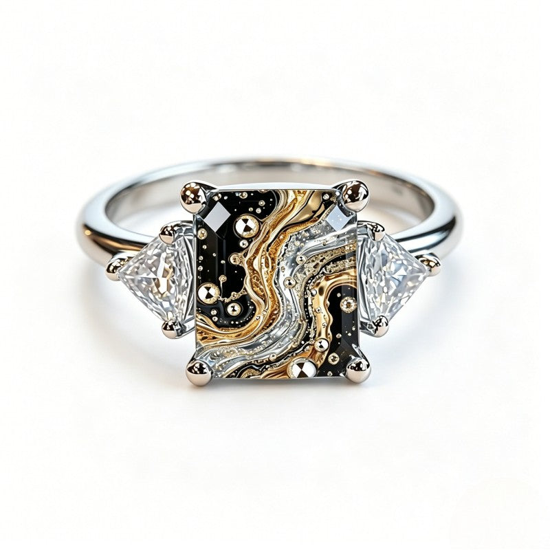 Marbled Square Statement Ring