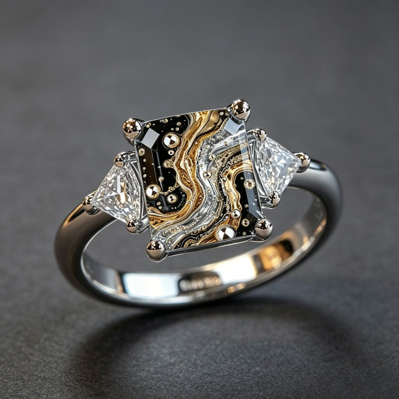 Marbled Square Statement Ring
