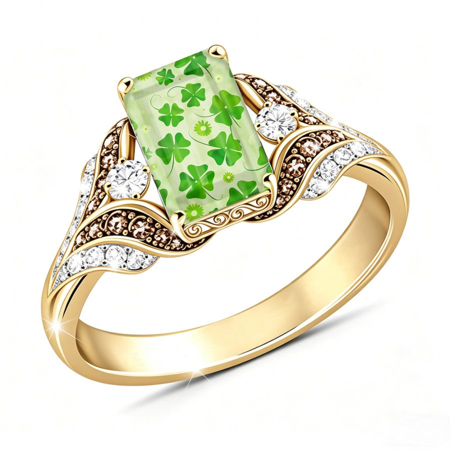 Green Clover Square Ring