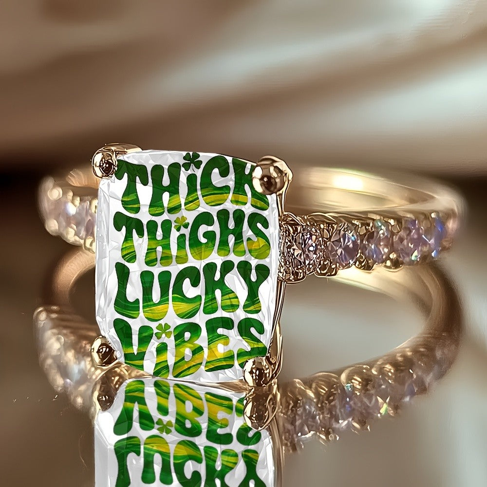 Green Text Square Ring
