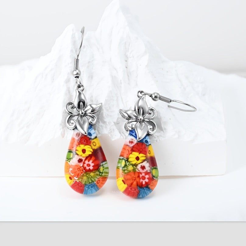 Floral Glass Teardrop Earrings