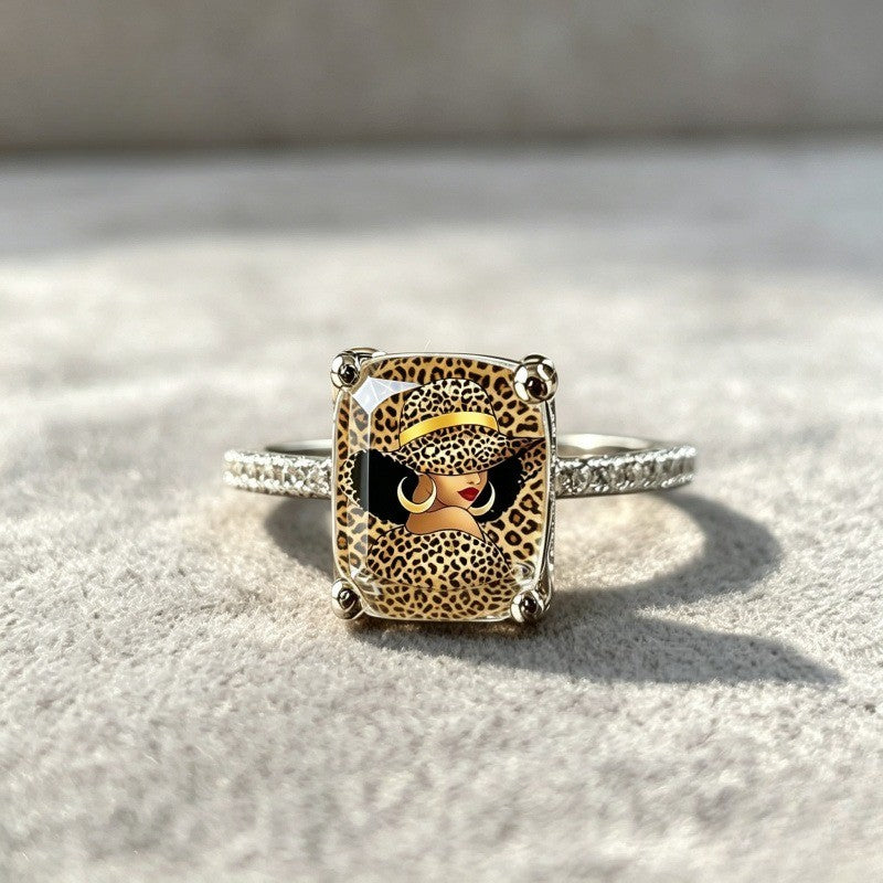 Leopard Hat Lady Square Ring