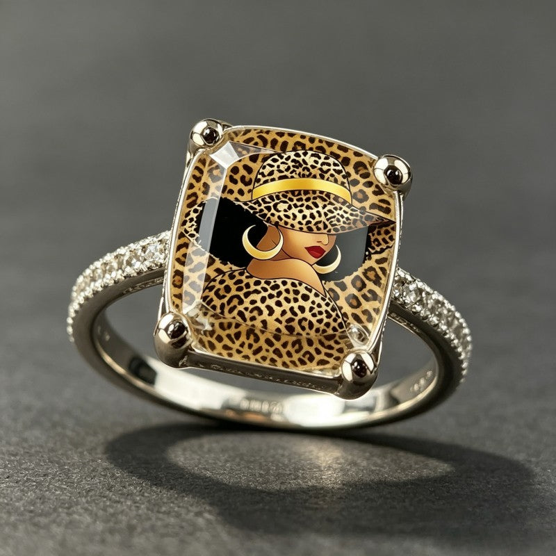 Leopard Hat Lady Square Ring