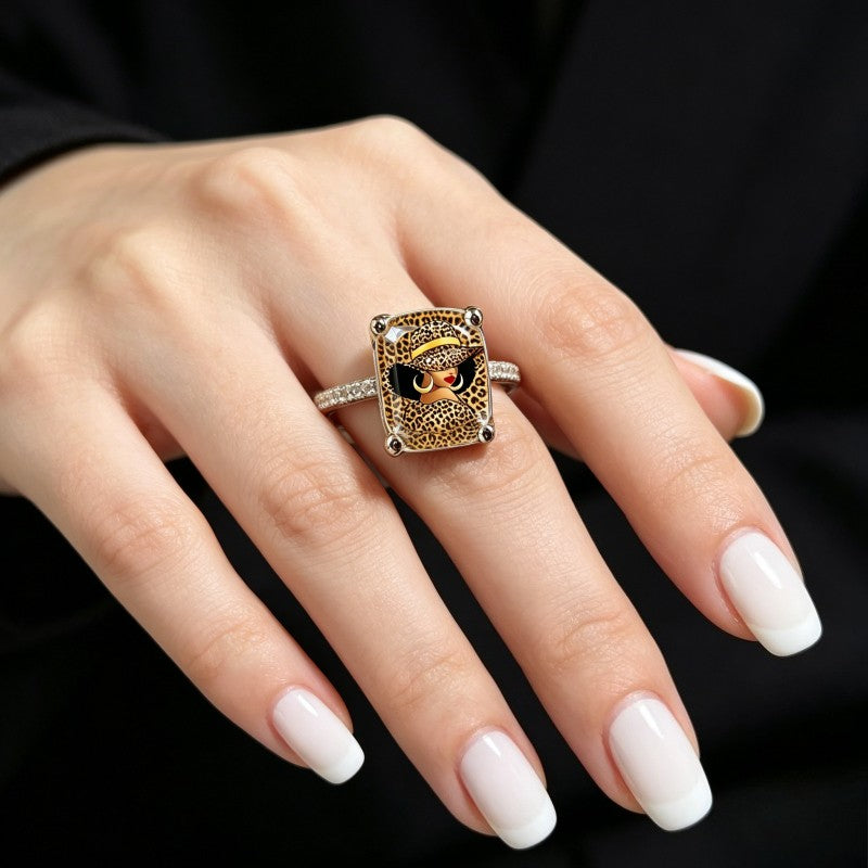 Leopard Hat Lady Square Ring