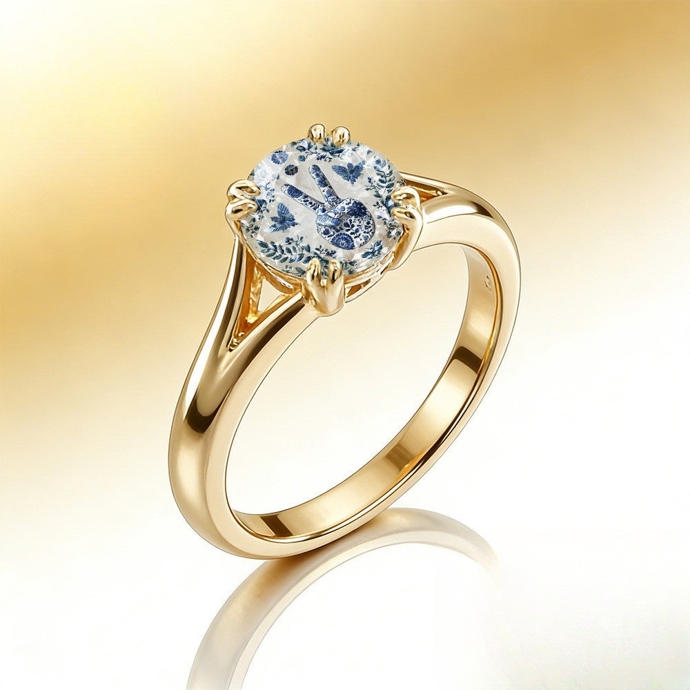 Blue Floral Peace Sign Ring