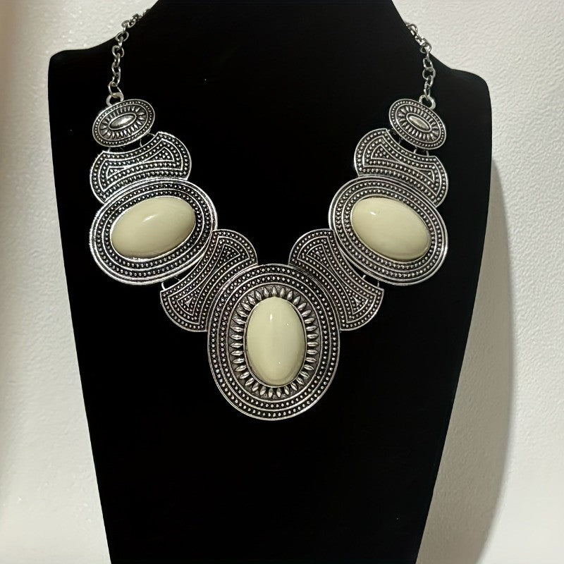 Triple Oval Cabochon Statement Necklace