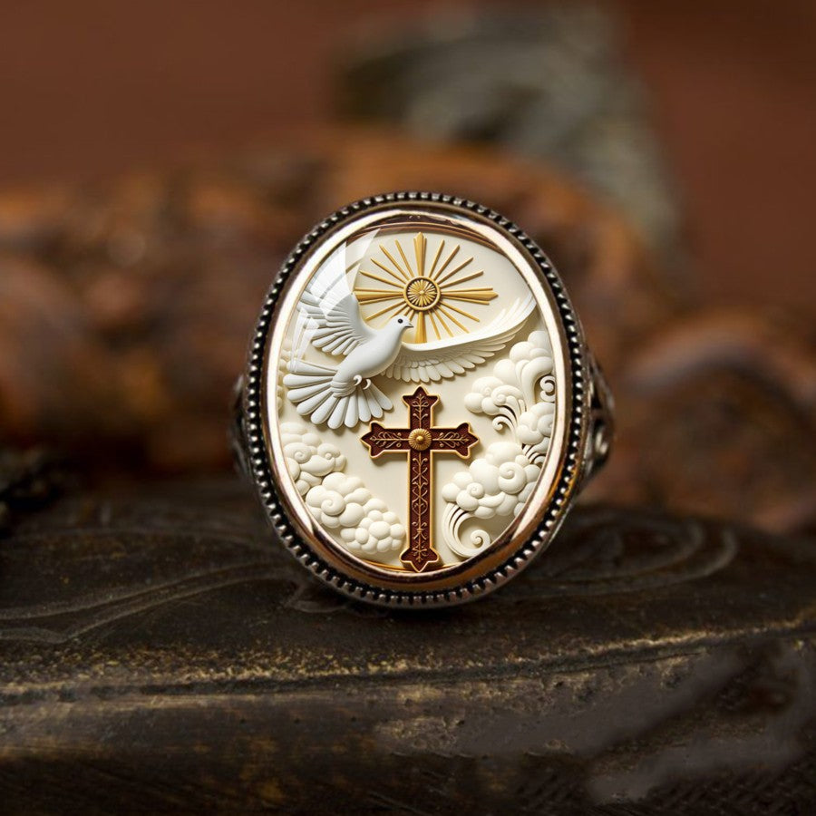 Dove & Sunburst Oval Ring