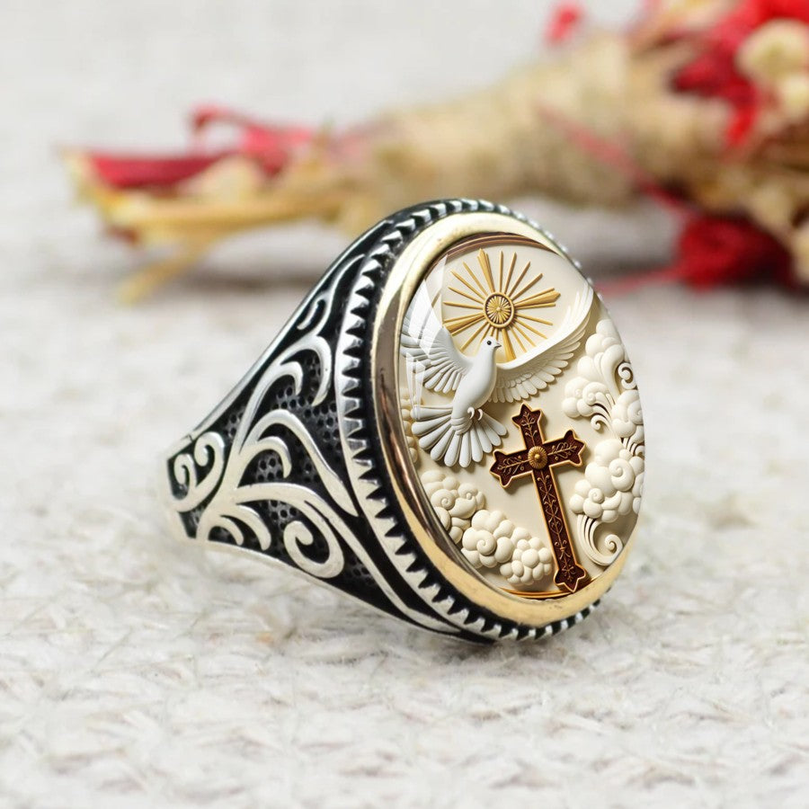 Dove & Sunburst Oval Ring