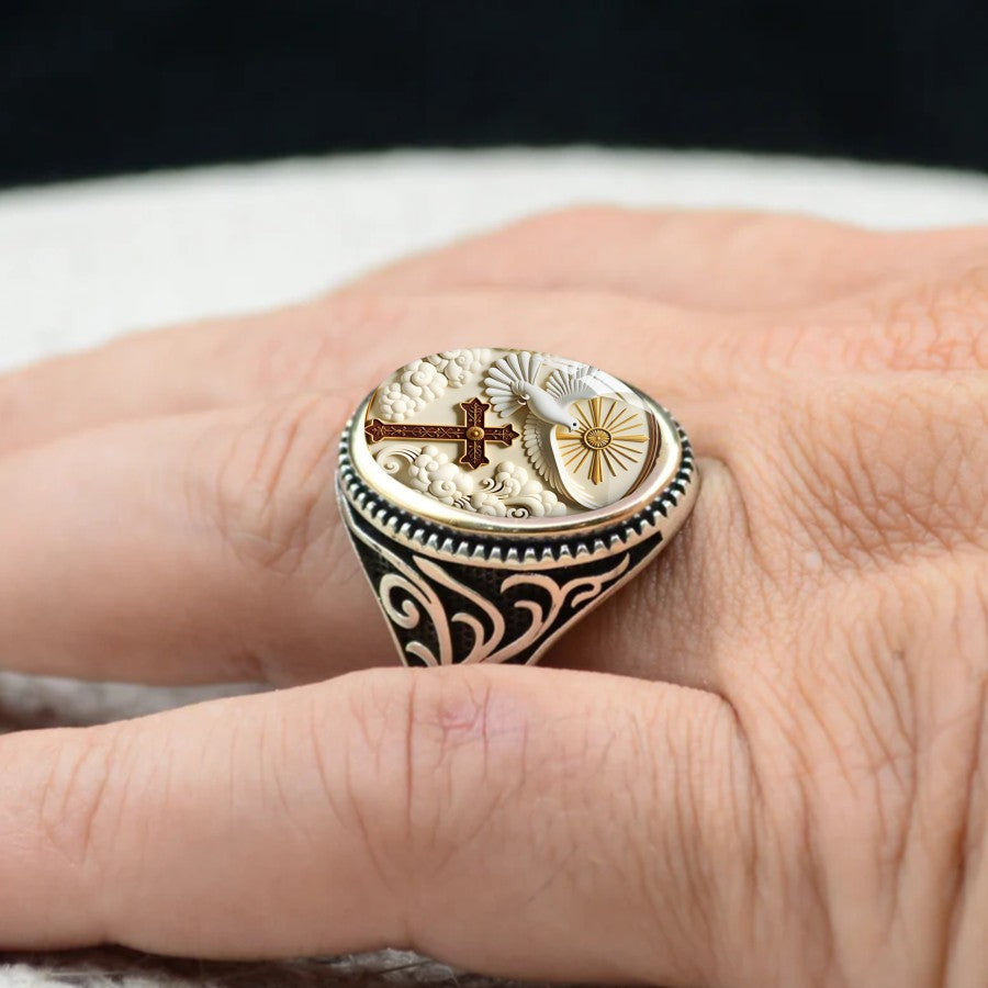 Dove & Sunburst Oval Ring