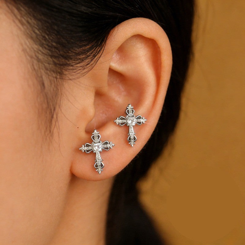 Crystal Filigree Cross Stud Earrings