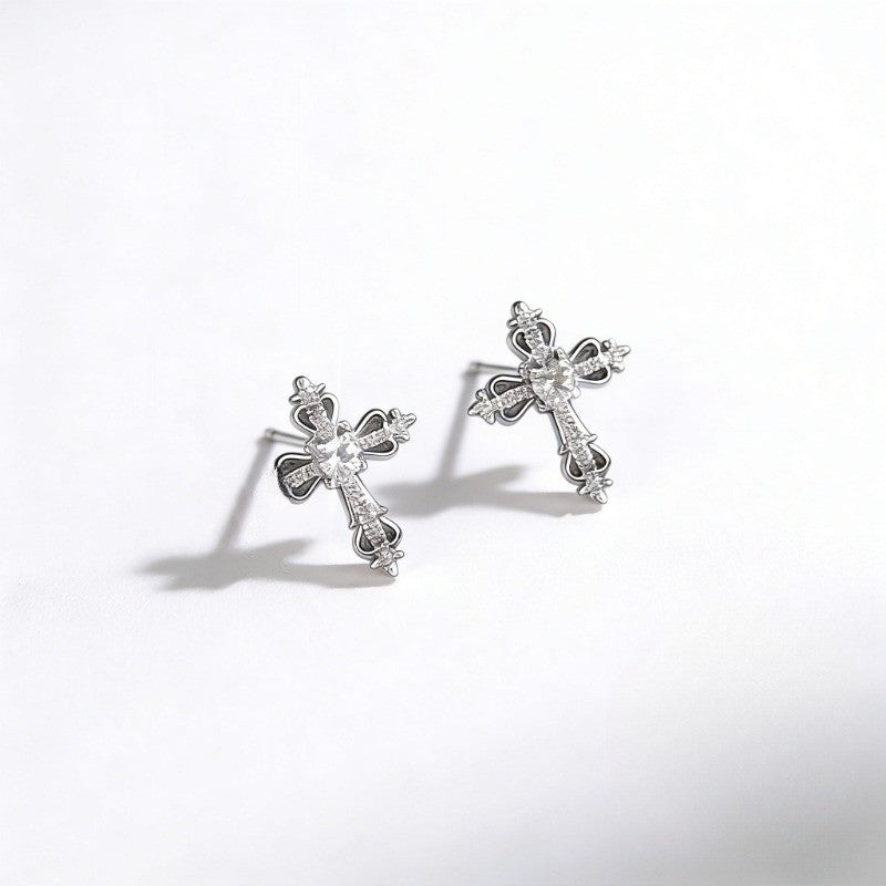 Crystal Filigree Cross Stud Earrings