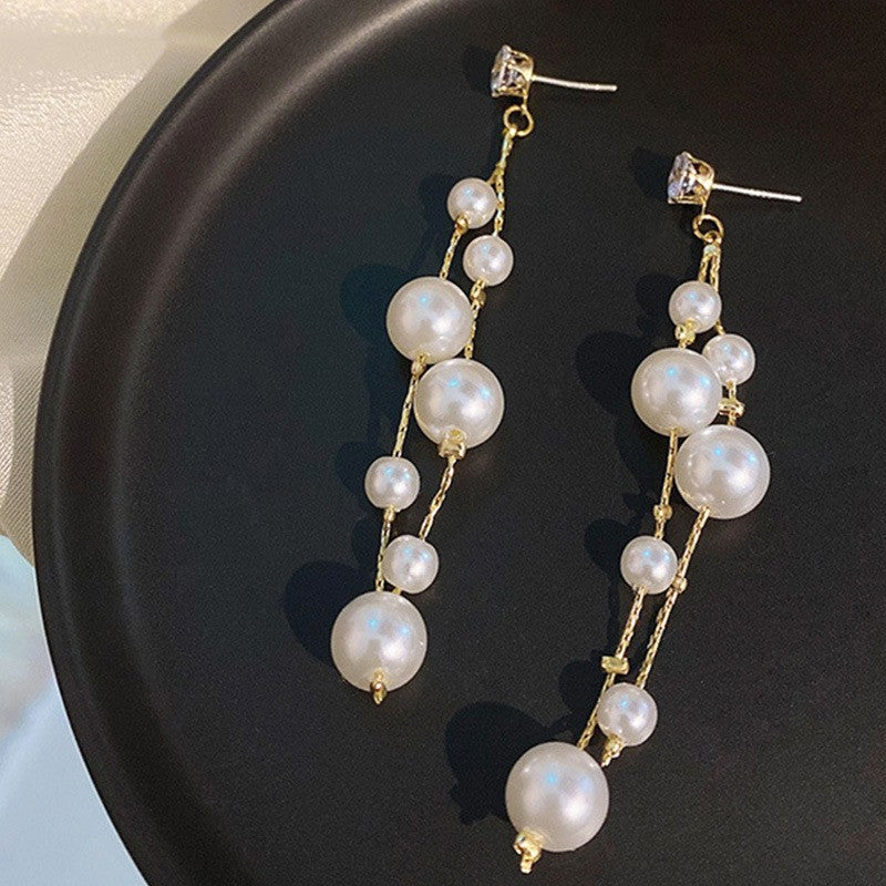Crystal & Pearl Chain Drop Earrings