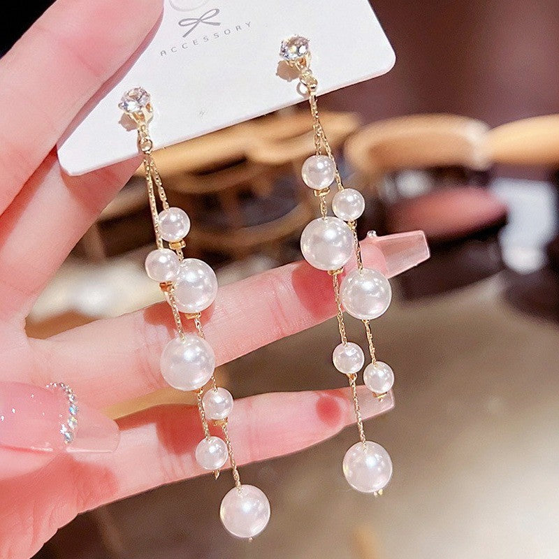 Crystal & Pearl Chain Drop Earrings