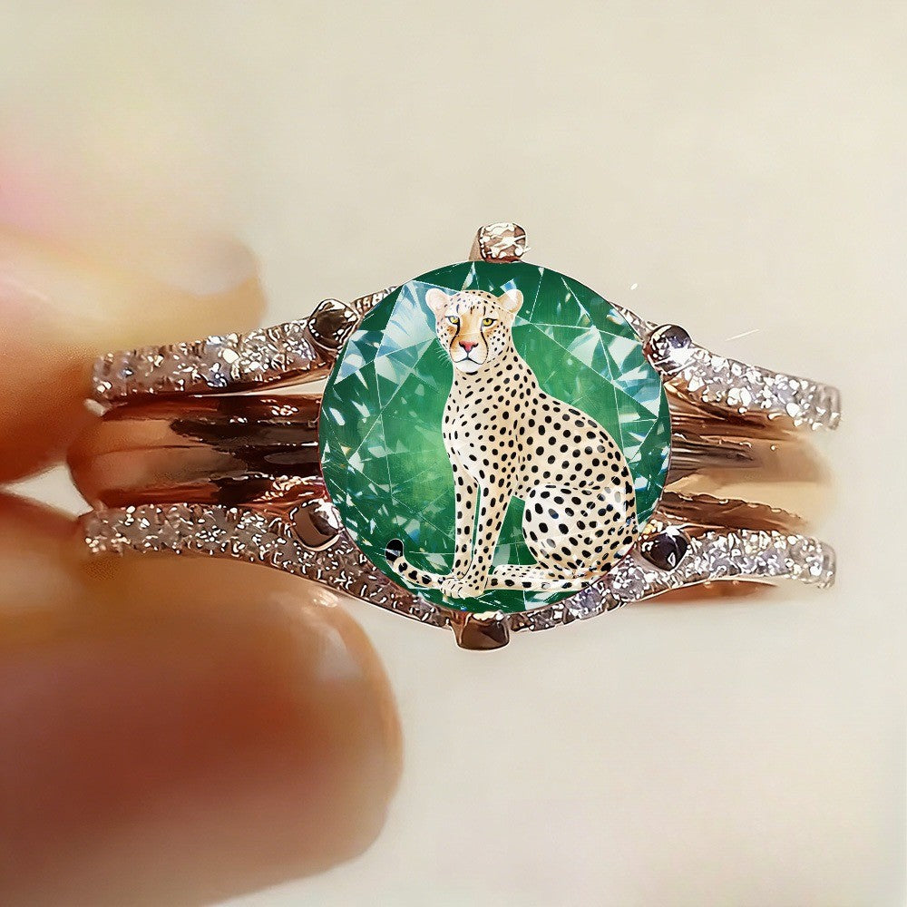 Green Cheetah Statement Ring