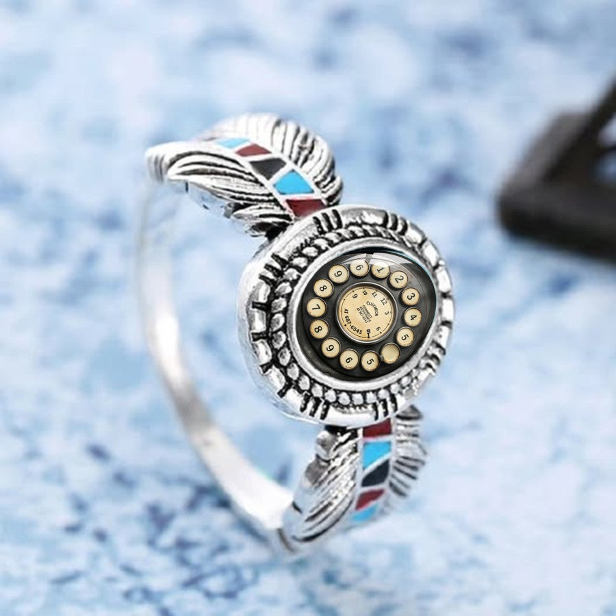 Rotary Phone Dial Feather Ring