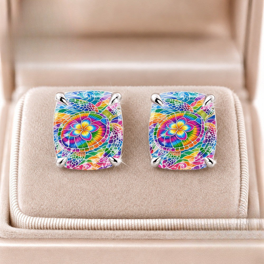 Colorful Mosaic Flower Square Stud Earrings