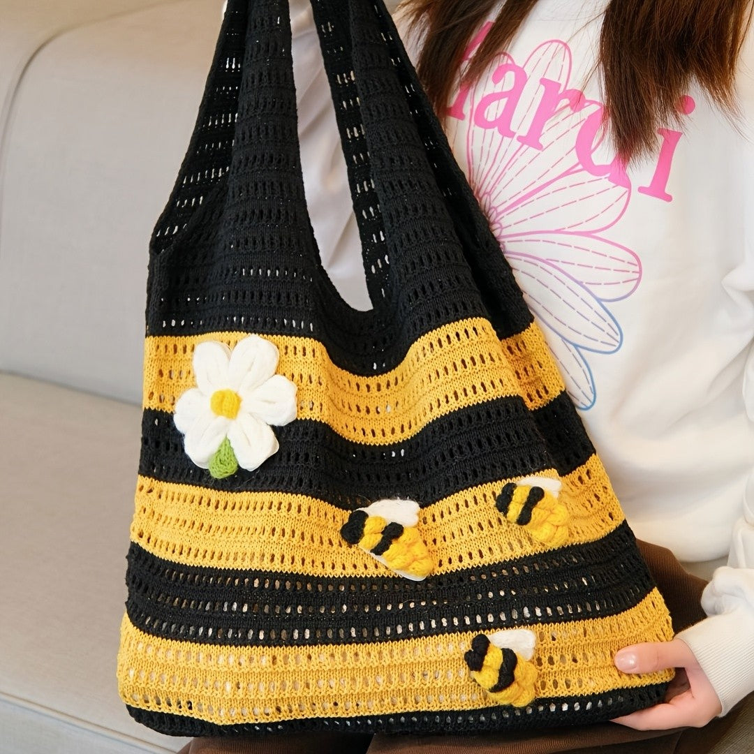Bee & Daisy Crochet Tote Bag