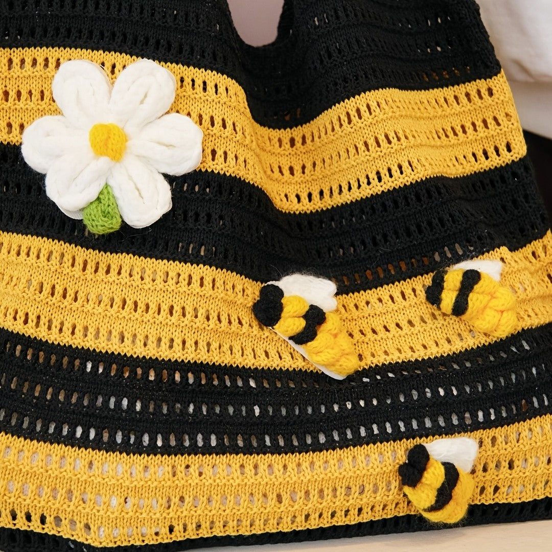 Bee & Daisy Crochet Tote Bag