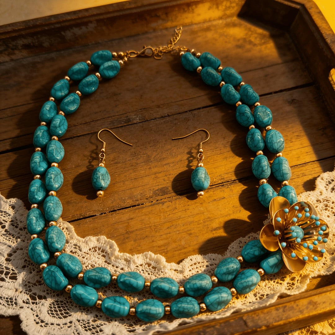 Turquoise Floral Blossom Jewelry Set