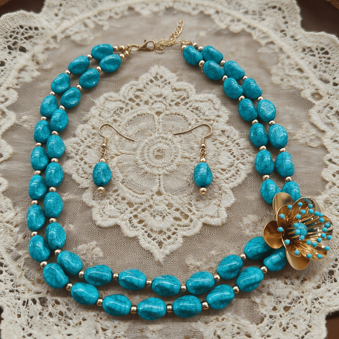Turquoise Floral Blossom Jewelry Set