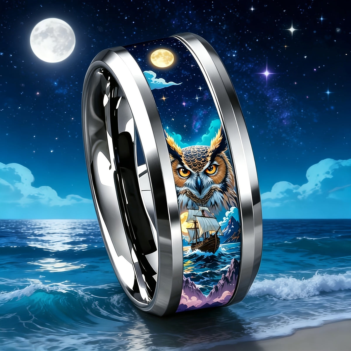 Owl & Moon Scene Ring