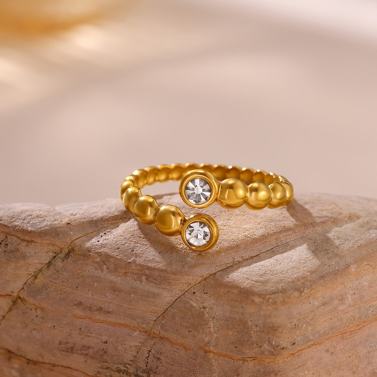 Crystal Bead Open Ring
