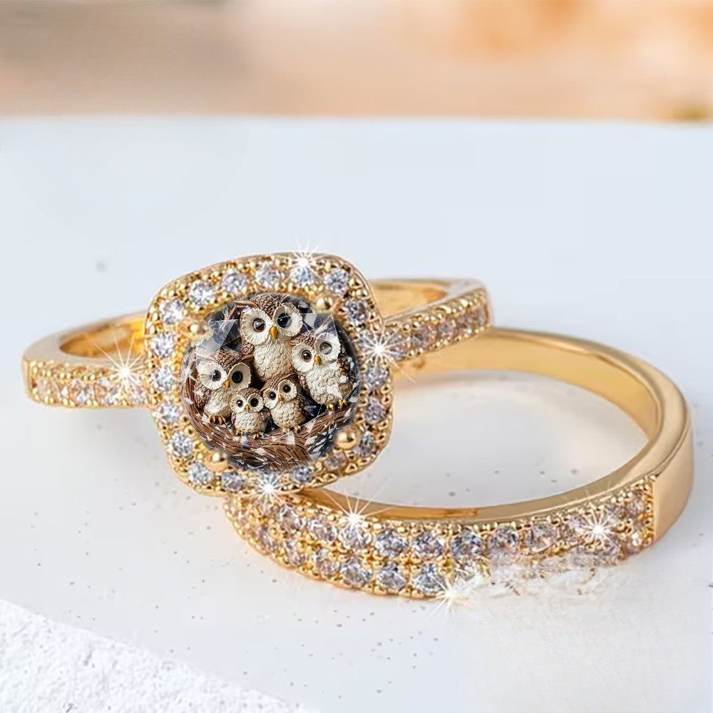 Owl Family Square Ring Set
