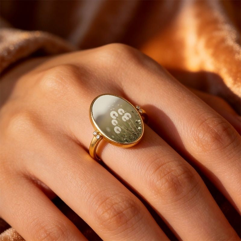 Dandelion Mirror Oval Ring