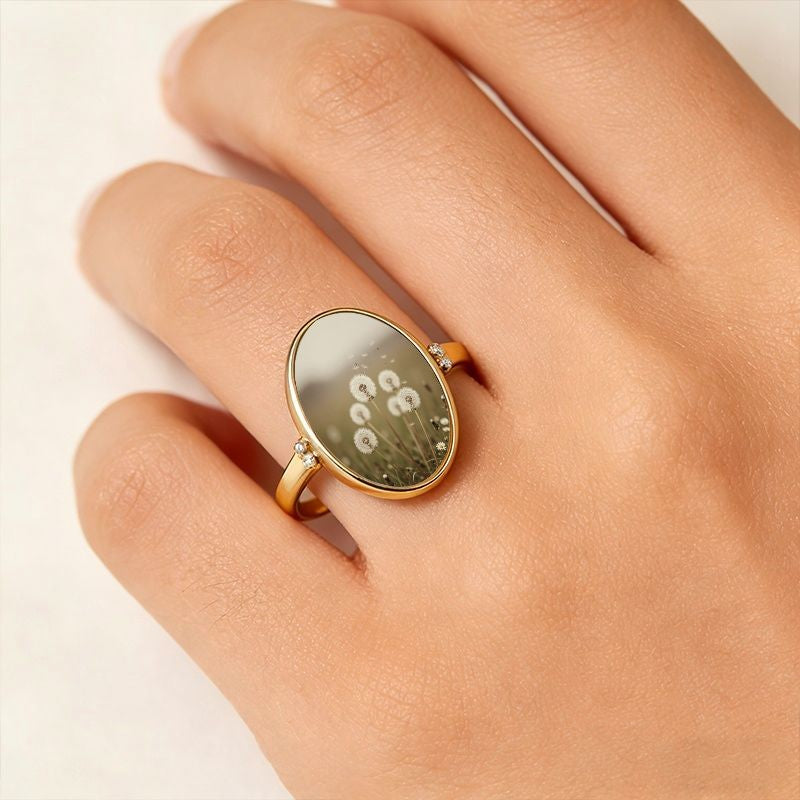 Dandelion Mirror Oval Ring