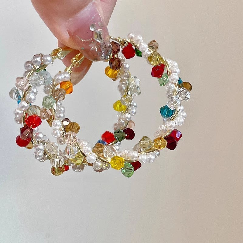 Multicolor Crystal Cluster Hoop Earrings