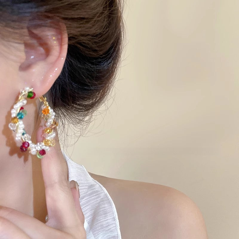 Multicolor Crystal Cluster Hoop Earrings