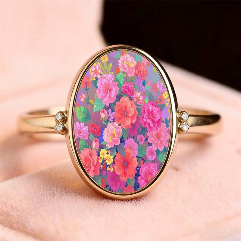 Multicolor Floral Oval Ring