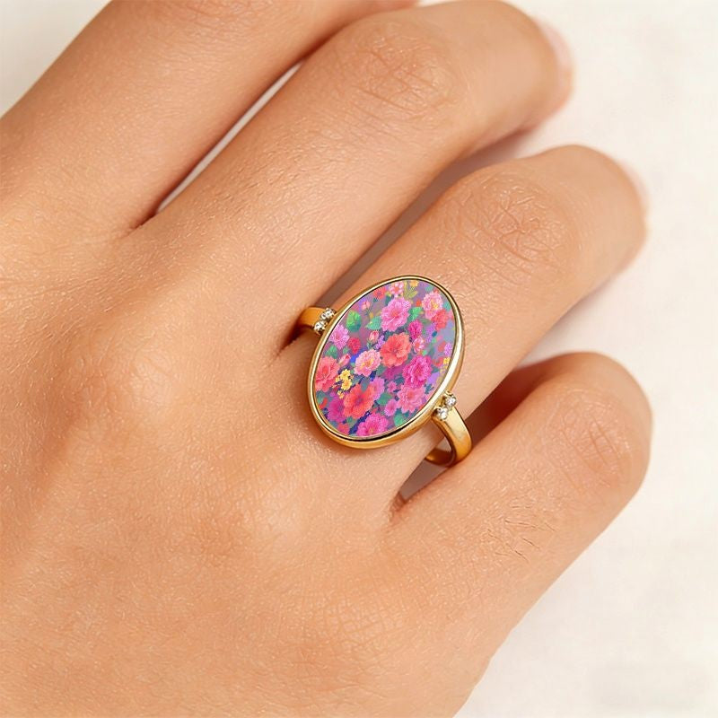 Multicolor Floral Oval Ring