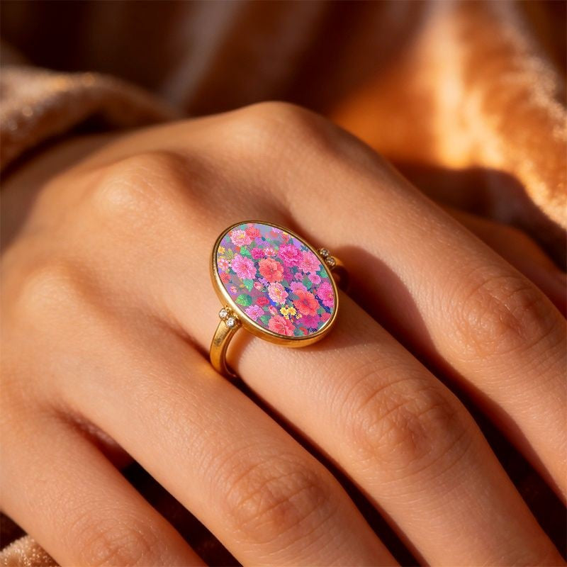 Multicolor Floral Oval Ring