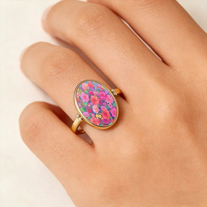 Multicolor Floral Oval Ring