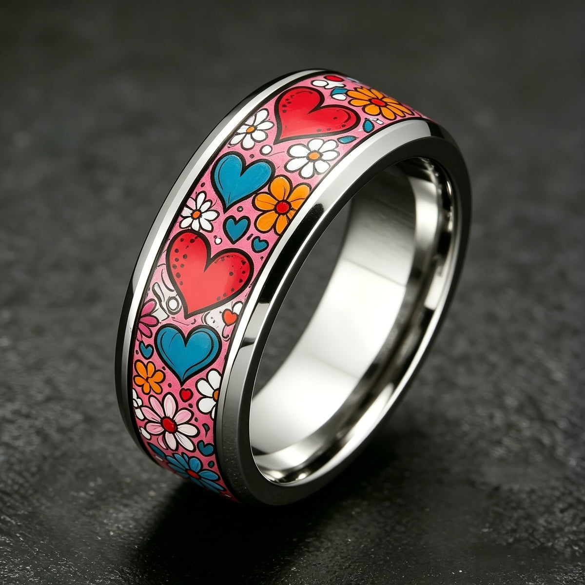 Colorful Heart & Flower Ring