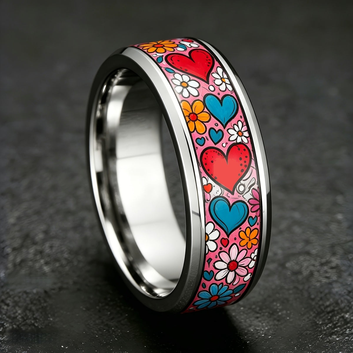 Colorful Heart & Flower Ring