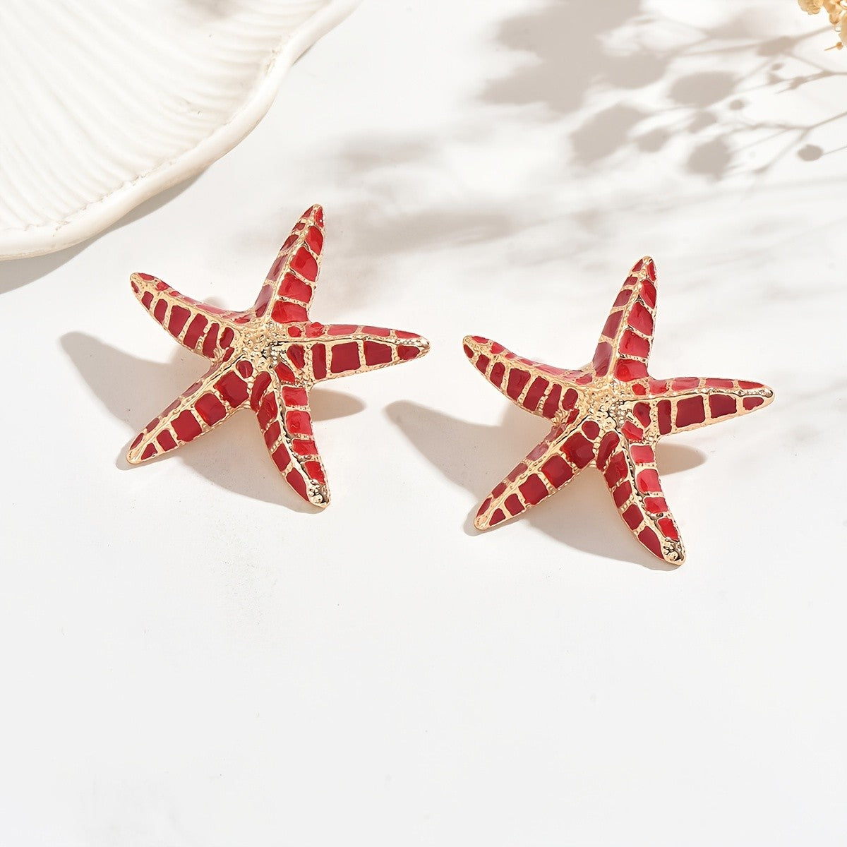 Red Mosaic Starfish Earrings