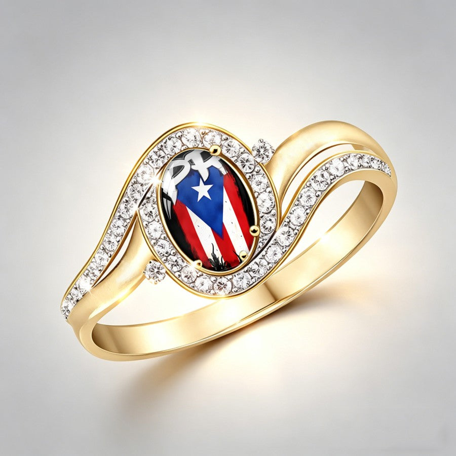 Puerto Rico Flag Crystal Ring