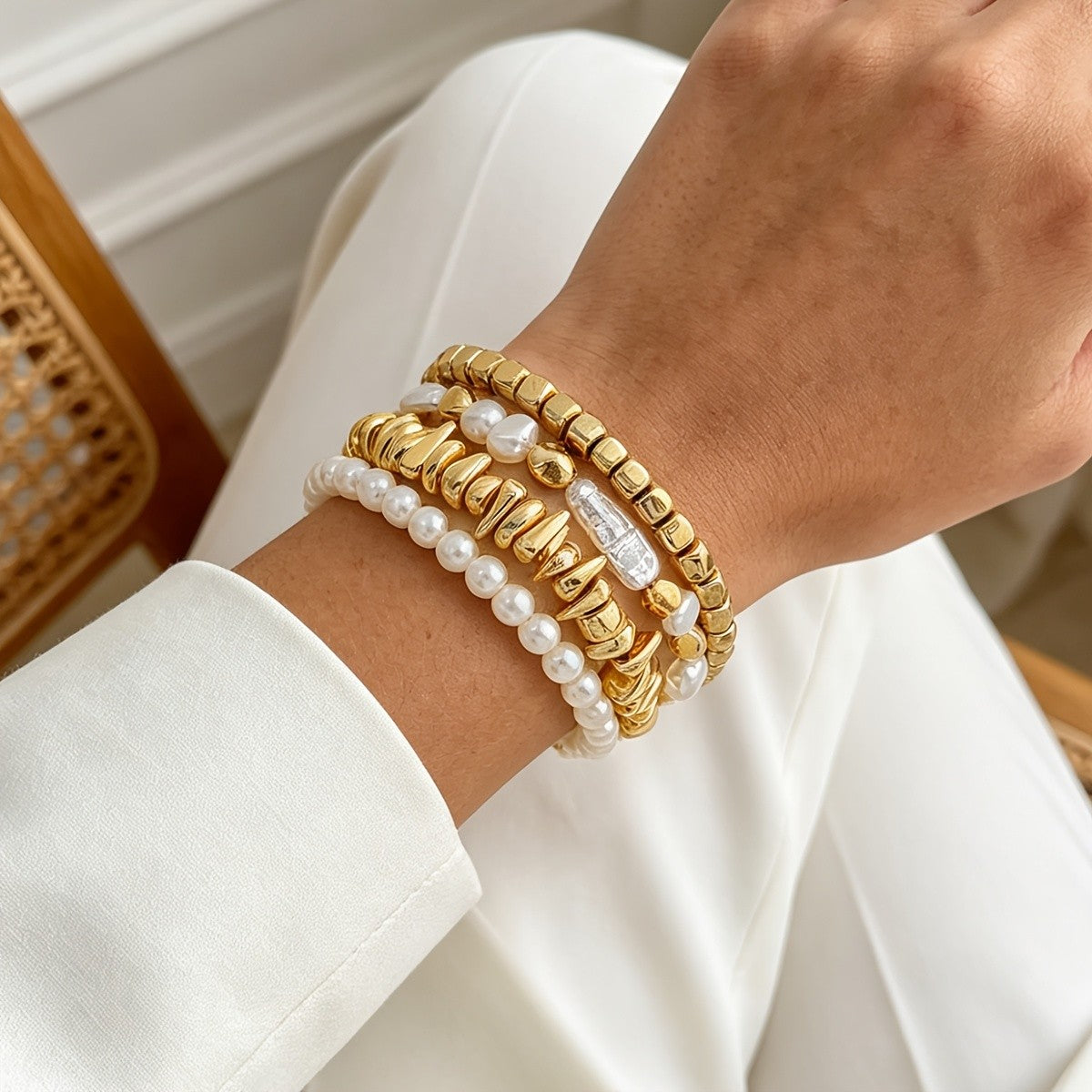 Square Bead & Pearl Bracelet Set