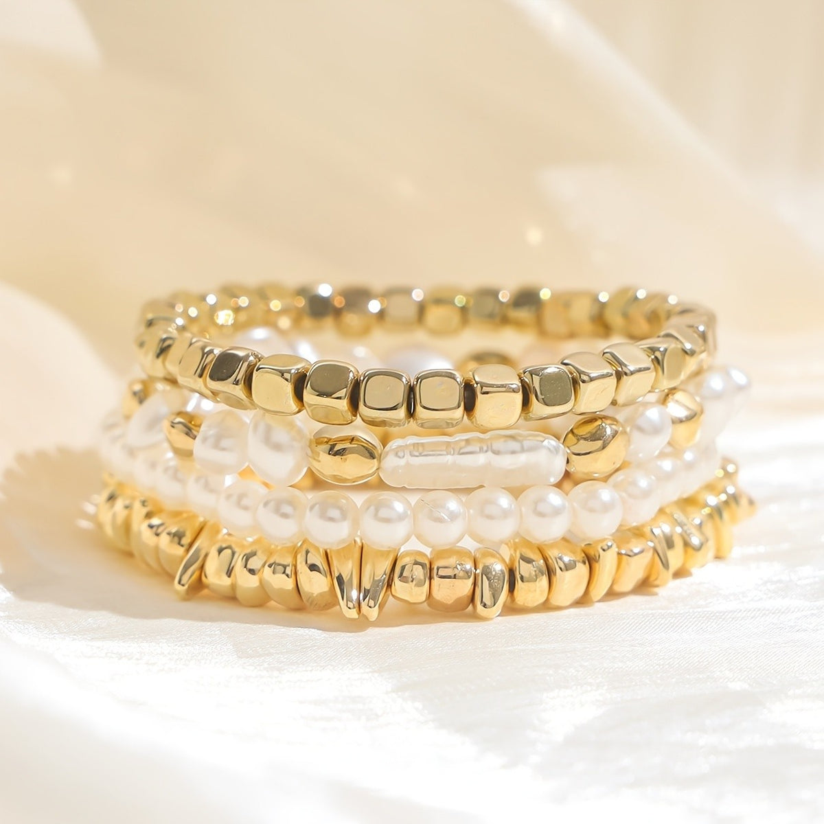 Square Bead & Pearl Bracelet Set