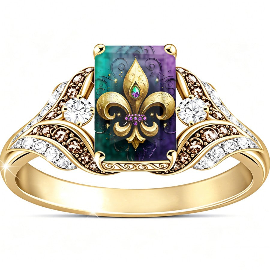 Multicolor Fleur De Lis Square Ring