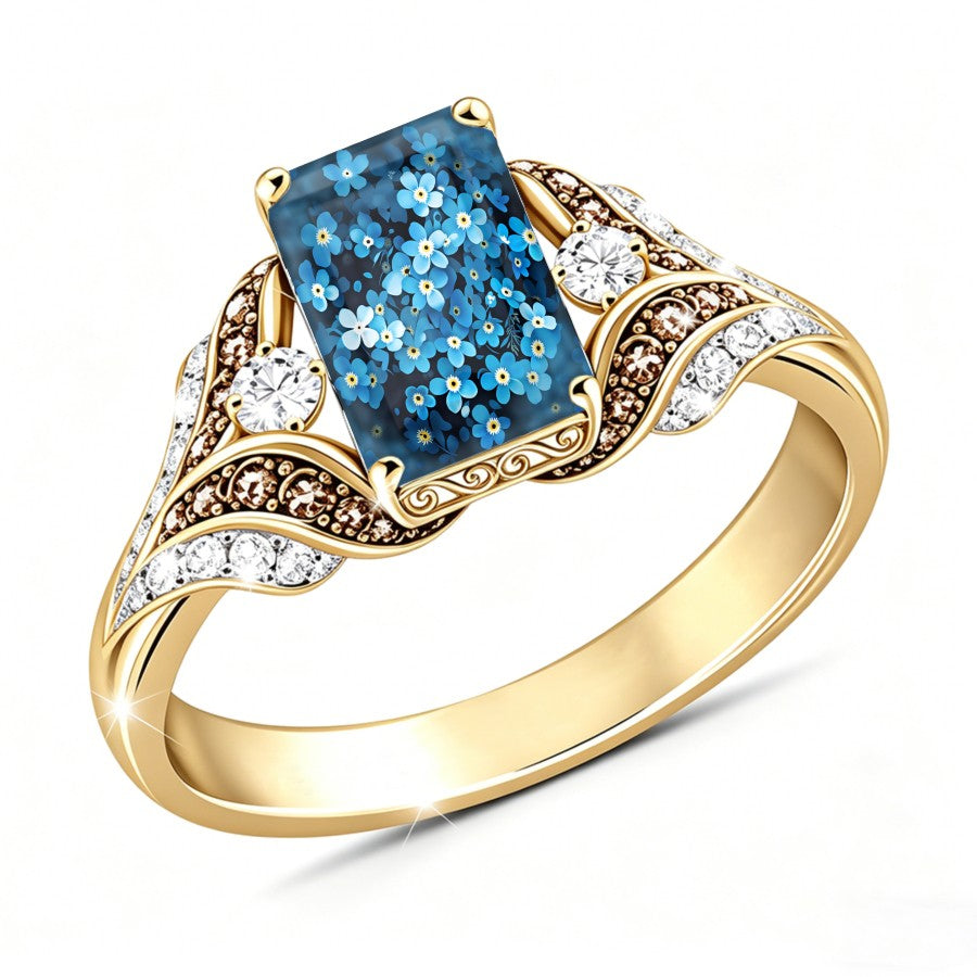 Blue Forget-Me-Not Square Ring