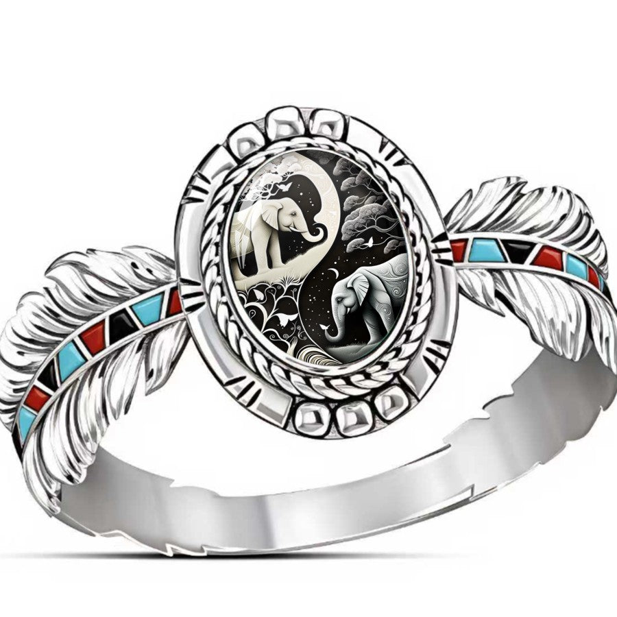 Yin Yang Elephant Oval Ring