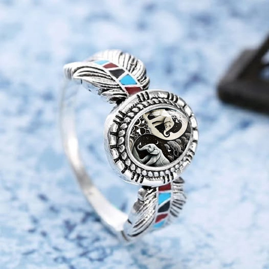 Yin Yang Elephant Oval Ring