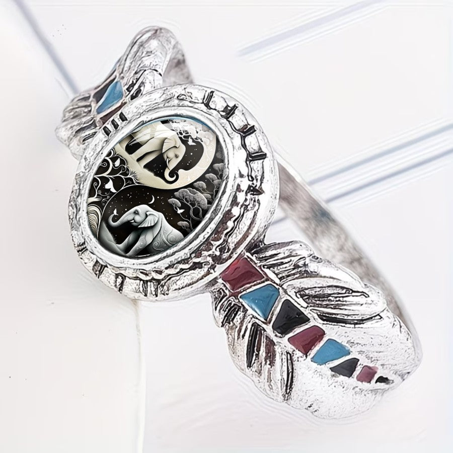 Yin Yang Elephant Oval Ring